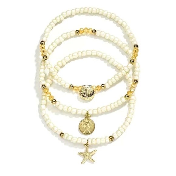 3pcs Ocean Style Bead, Tree Of Life, Starfish, Shell, Multi-layer Women's Anklet - Picture 6 of 6